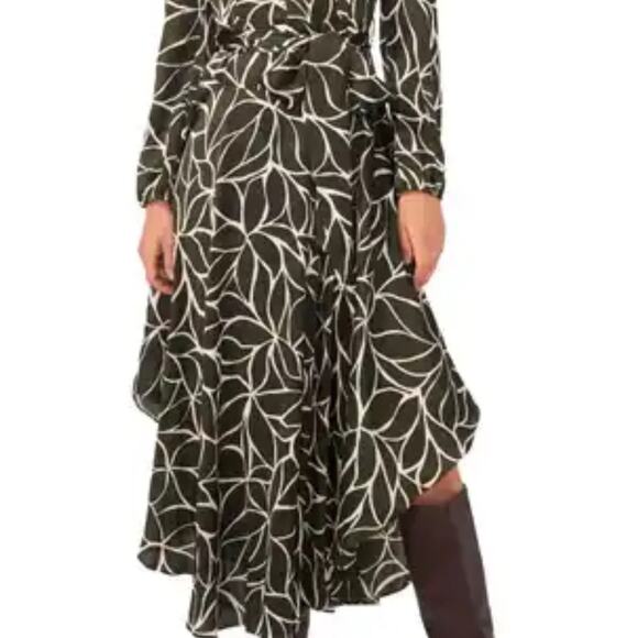 Vince Camuto Green Long Blouson Sleeve Button Front Tie at Waist A-Line - Picture 2 of 8